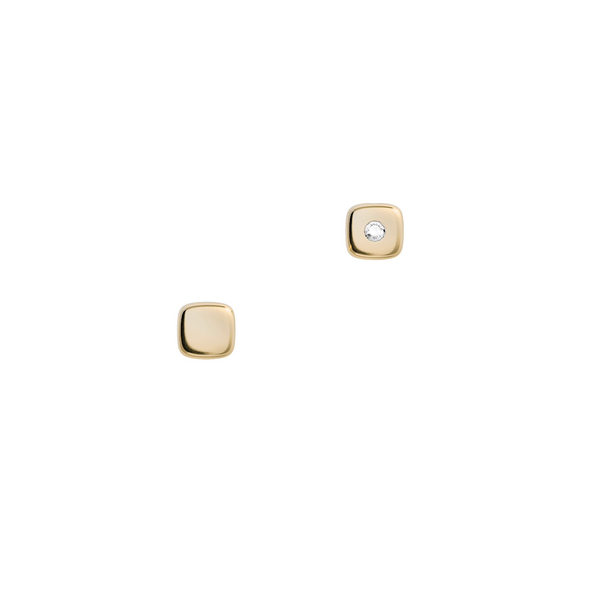 Minimalistyczne kolczyki BELLER z brylantem w oprawie 14k złota i geometryczną formą, biżuteria Kraków.