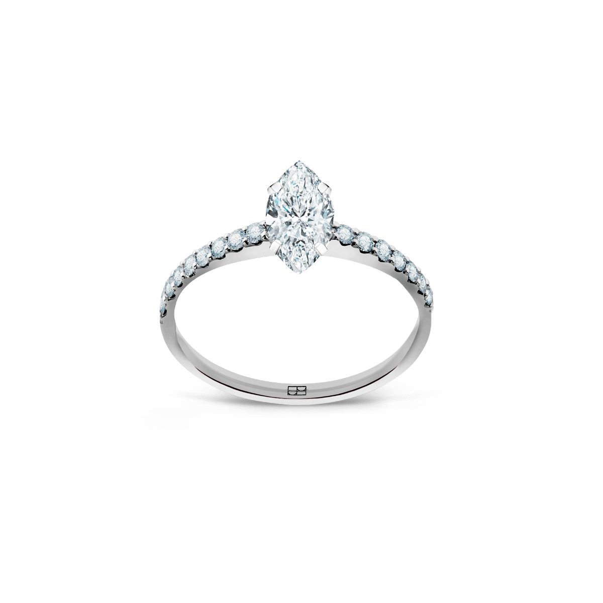 Pierścionek zaręczynowy Promise N°16 z diamentem markiza 0,50 CT, ręcznie robiony z białego złota, jubiler Kraków Rynek, autorska biżuteria Warszawa