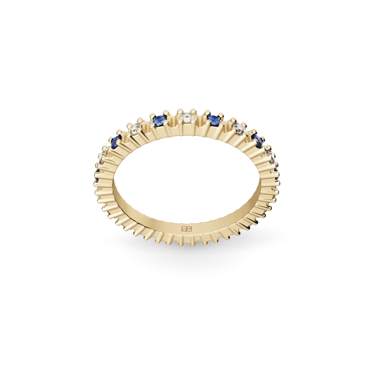 BELLER Modernism N°13 ring in yellow gold with princess-cut diamonds and blue sapphires, front view
