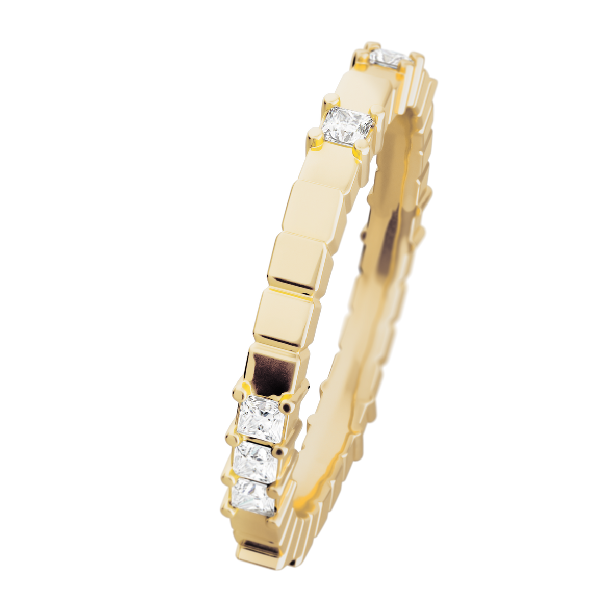 BELLER Modernism N°11 ring in yellow gold with princess-cut diamonds, close-up