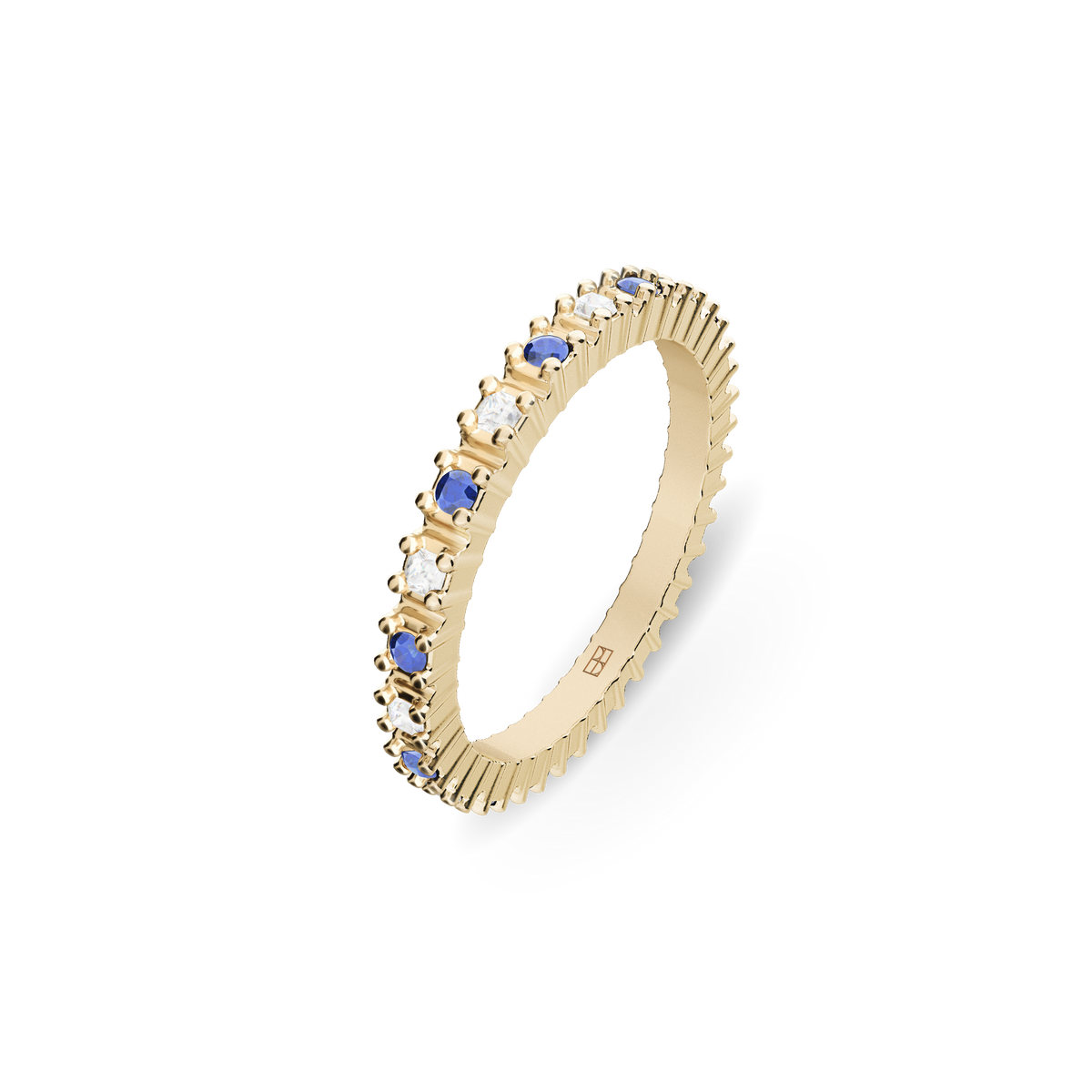 BELLER Modernism N°13 ring in yellow gold with princess-cut diamonds and blue sapphires